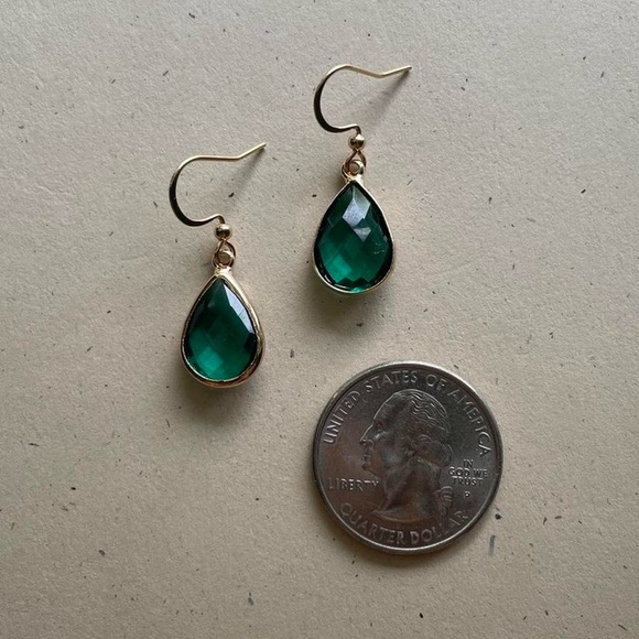 Gold-tone Green Erinite Gemstone Drop Earrings - Picture 4 of 5